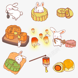中秋兔子月饼卡通元素素材