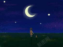 女孩和小狗仰望星空png免抠素材_88icon https://88icon.com 插画 夜晚 天空 女孩