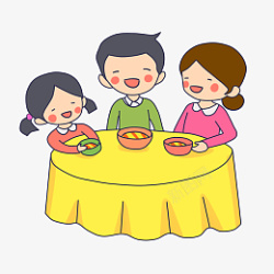 手绘一家人吃饭场景插画素材