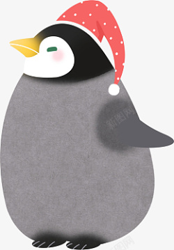 企鹅侧面滑行圣诞帽素材