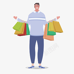 卡通男孩提着购物袋免抠图png免抠素材_88icon https://88icon.com 可爱的男孩 动漫人物 卡通人物 彩色袋子 蓝色衣服 免抠图 卡通人 袋子 人