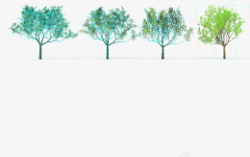 手绘水彩风四棵树插画素材素材