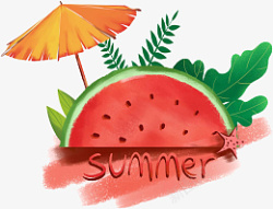 夏至红色的西瓜与太阳伞素材