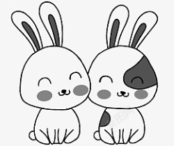 卡通黑白线稿兔子素材