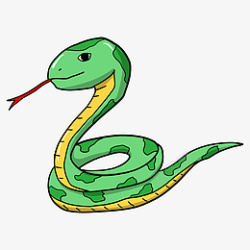 黄色肚皮绿色吐舌头的蛇插画高清图片