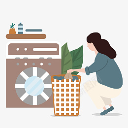卡通风正在洗衣服的女人png免抠素材_88icon https://88icon.com 做家务的女人 蹲着的女人 家庭主妇 洗衣机 脏衣篮 植物 生活