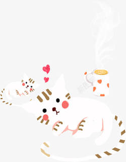 喝茶猫咪两只白色的小猫咪高清图片