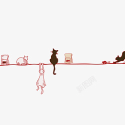 猫咪分割线手绘插画素材