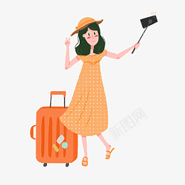 手绘可爱女孩旅游自拍png免抠素材_88icon https://88icon.com 旅行箱 免抠 出行 女孩 手绘 插图 插画 旅游 旅行 橘色 游客 童趣 自拍 驴友