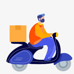 送快递的人骑摩托车骑着电动摩托车送货的快递员卡通免抠图高清图片