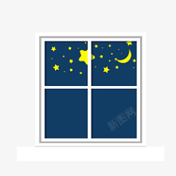 创意晚上窗户星星月亮夜景装饰元素素材