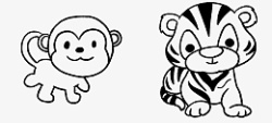卡通黑白线稿老虎猴子素材