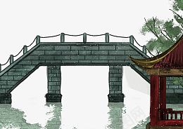 国潮古代建筑亭台楼阁树水png免抠素材_88icon https://88icon.com 国潮建筑插画 古代桥 建筑 阁楼亭台 楼阁树 水