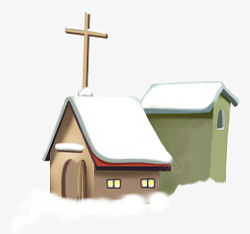 冬天积雪的房子教堂素材