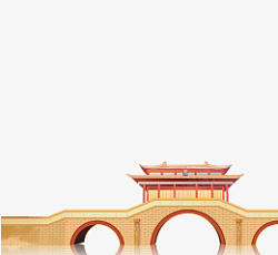 中国风拱桥阁楼元素素材