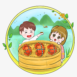 吃大闸蟹的小孩png免抠素材_88icon https://88icon.com 大闸蟹 中秋 手绘 小孩