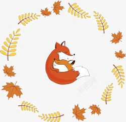 秋季枫叶狐狸拥抱素材
