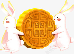 中秋节兔子抬月饼素材