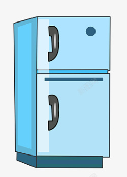 手绘蓝色冰箱插画素材