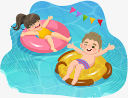 卡通夏天儿童游泳玩耍素材