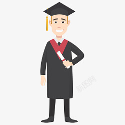矢量扁平手拿毕业证书穿学士服的学生免抠素材