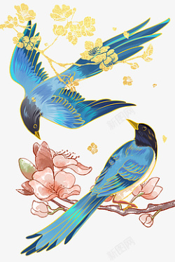 喜鹊手绘中国风鸟素材