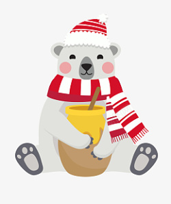 围着围巾的北极熊冬天的可爱小动物高清图片