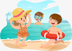 卡通夏天儿童游泳玩耍素材素材