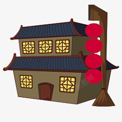 中国古代卡通建筑客栈矢量素材