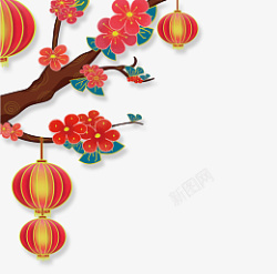 手绘中国风梅花灯笼素材