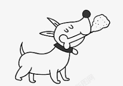 卡通黑白线稿小狗吃骨头素材