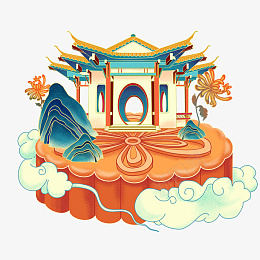 手绘插画中秋月饼png免抠素材_88icon https://88icon.com 插画 中秋 月饼 菊花 建筑