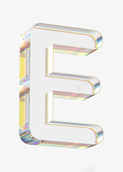 立体水晶透明金边字母E素材