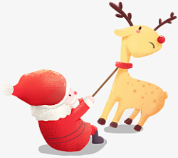 圣诞老人拽麋鹿圣诞节元素素材