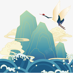 国潮青山绿水祥云素材