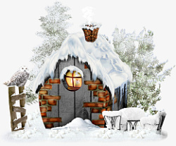 梦幻冬天下雪的屋子素材