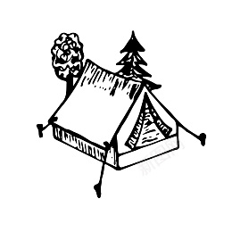手绘计算机黑白线条简约帐篷露营手绘图图标