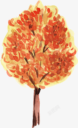手绘高清水彩中国风秋天的树素材