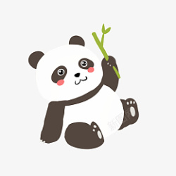 手绘可爱熊猫吃竹叶插画素材