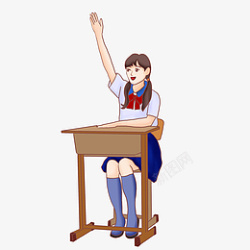 上课举手回答问题的小女孩素材