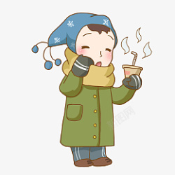 冬季卡通人物保暖喝奶茶免抠PNG素材素材
