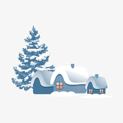 通用冬季雪房子树矢量图素材