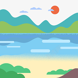 小清新山与河流png免抠素材_88icon https://88icon.com 小溪 山水 山间 日出 日落 河水 河流 河边 风景 水 河