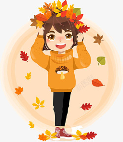 秋天落叶女孩和树叶素材