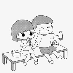 一个小男孩短发小女孩和一个小男孩在吃早餐高清图片