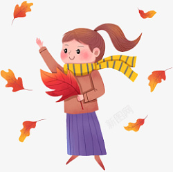 秋天女孩捡树叶树叶素材