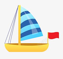 黄色的卡通小帆船png免抠素材_88icon https://88icon.com 水上交通工具 红色的旗子 蓝色的风帆 黄色的小船 帆船插画 帆船