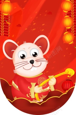春节鼠年手绘老鼠灯笼背景