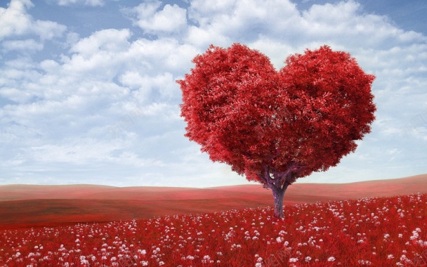 浪漫红色爱心树背景