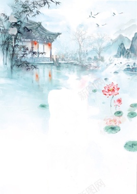 水墨山水画中国风背景透明背景